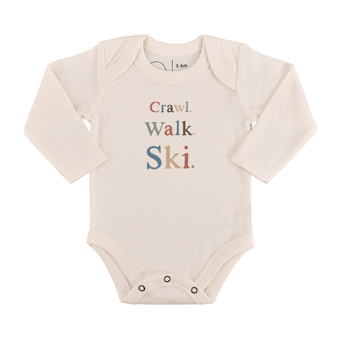 Baby Long-Sleeve Onesie: Crawl - Walk - Ski