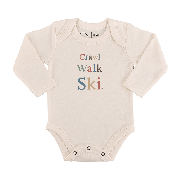 Baby Long-Sleeve Onesie: Crawl - Walk - Ski