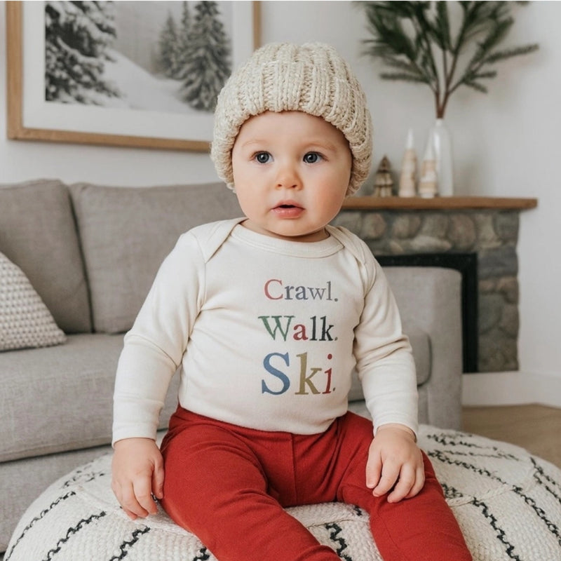 Baby Long-Sleeve Onesie: Crawl - Walk - Ski